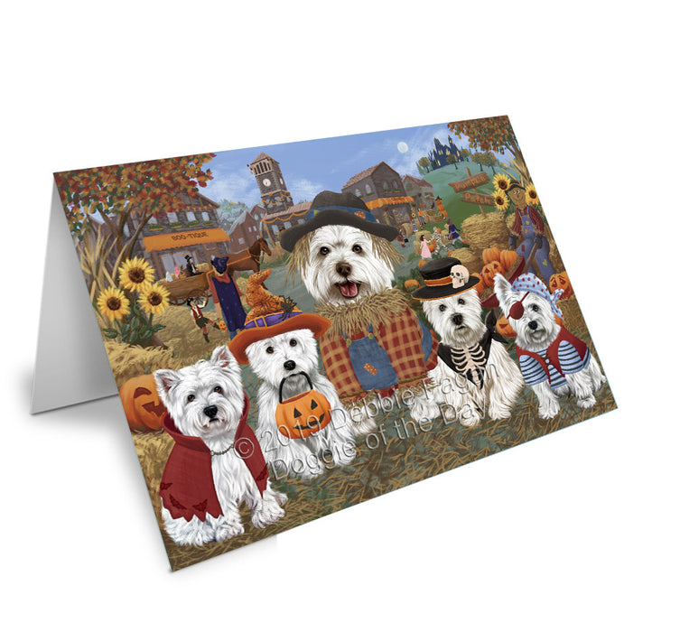 Halloween 'Round Town West Highland Terrier Dogs Handmade Artwork Assorted Pets Greeting Cards and Note Cards with Envelopes for All Occasions and Holiday Seasons GCD78491