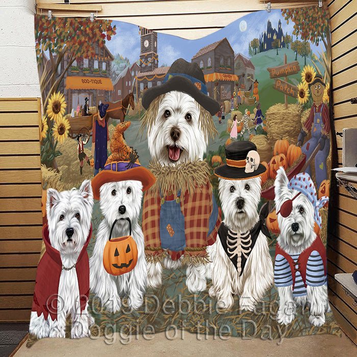 Halloween 'Round Town and Fall Pumpkin Scarecrow Both West Highland Terrier Dogs Quilt