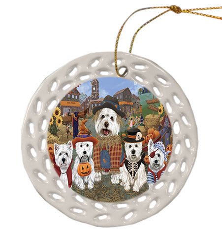 Halloween 'Round Town West Highland Terrier Dogs Ceramic Doily Ornament DPOR57715