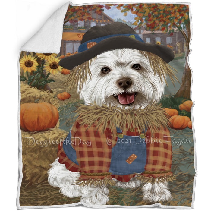 Halloween 'Round Town And Fall Pumpkin Scarecrow Both West Highland Terrier Dogs Blanket BLNKT143675