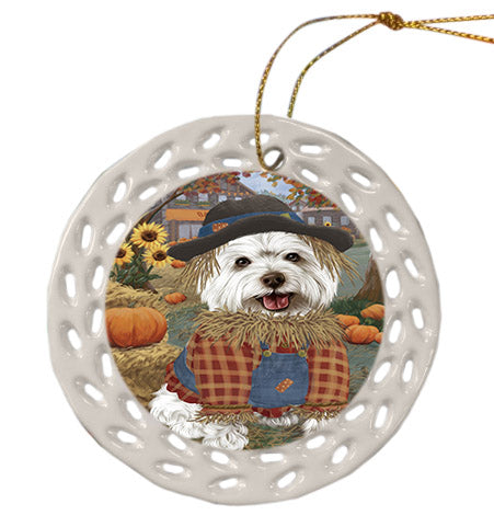 Fall Pumpkin Scarecrow West Highland Terrier Dogs Ceramic Doily Ornament DPOR57776