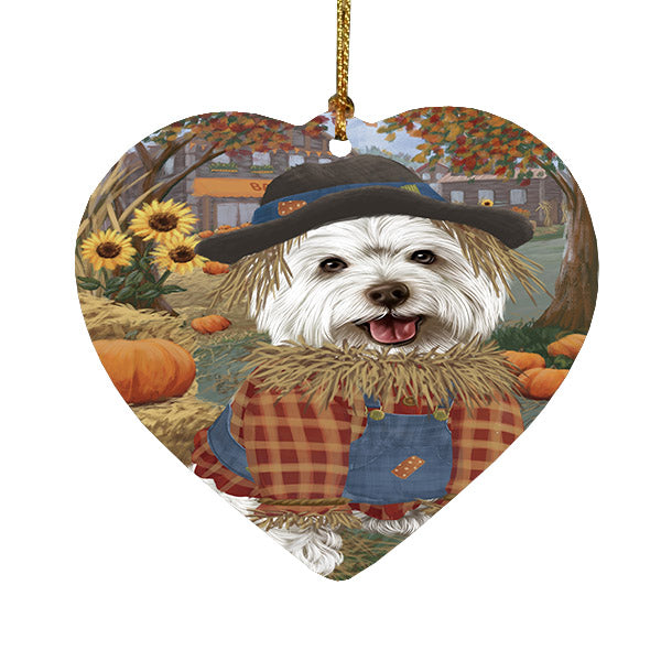 Fall Pumpkin Scarecrow West Highland Terrier Dogs Heart Christmas Ornament HPOR57776