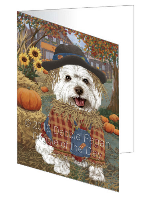 Fall Pumpkin Scarecrow West Highland Terrier Dogs Handmade Artwork Assorted Pets Greeting Cards and Note Cards with Envelopes for All Occasions and Holiday Seasons GCD78674