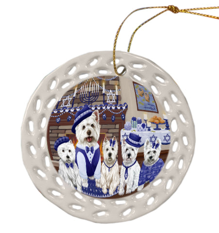 Happy Hanukkah Family West Highland Terrier Dogs Doily Ornament DPOR57930