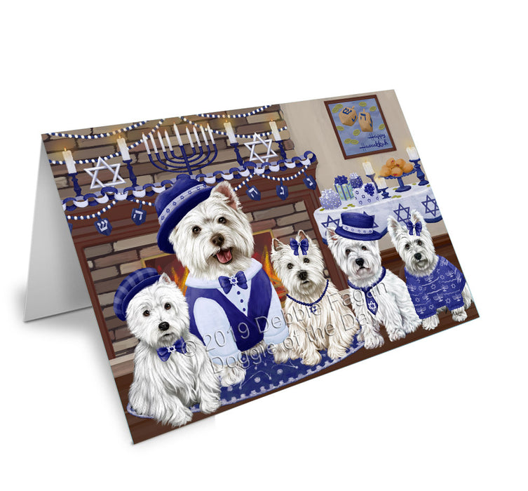 Happy Hanukkah Family West Highland Terrier Dogs Handmade Artwork Assorted Pets Greeting Cards and Note Cards with Envelopes for All Occasions and Holiday Seasons GCD78581