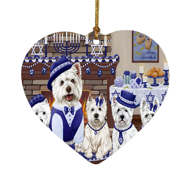 Happy Hanukkah Family West Highland Terrier Dogs Heart Christmas Ornament HPOR57745
