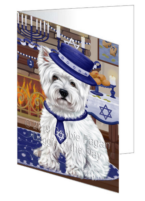 Happy Hanukkah West Highland Terrier Dog Handmade Artwork Assorted Pets Greeting Cards and Note Cards with Envelopes for All Occasions and Holiday Seasons GCD78764