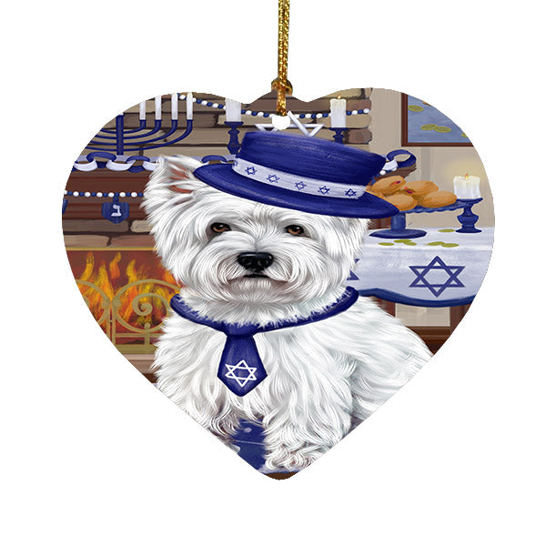 Happy Hanukkah West Highland Terrier Dog Heart Christmas Ornament HPOR57806