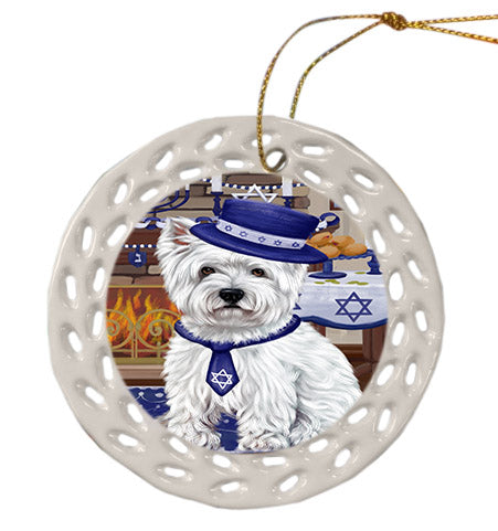 Happy Hanukkah West Highland Terrier Dog Ceramic Doily Ornament DPOR57806
