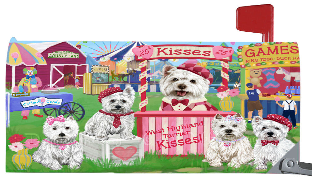 Carnival Kissing Booth West Highland Terrier Dogs Magnetic Mailbox Cover Both Sides Pet Theme Printed Decorative Letter Box Wrap Case Postbox Thick Magnetic Vinyl Material