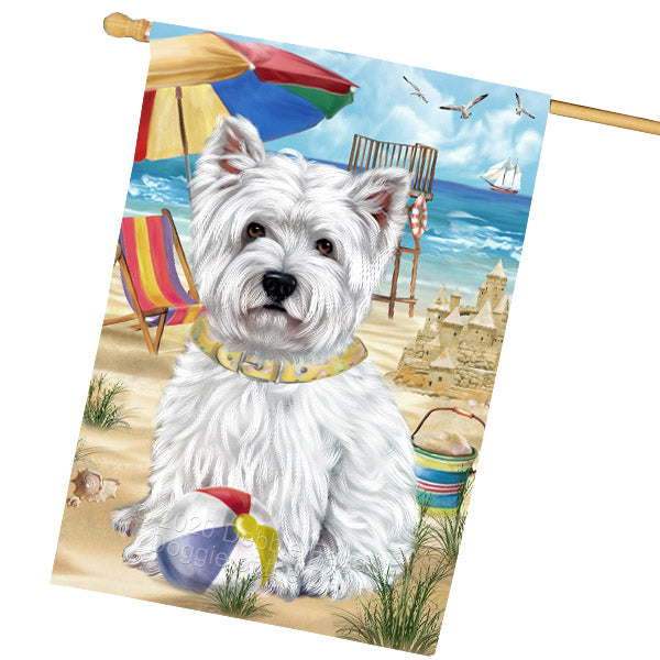 Pet Friendly Beach West Highland Terrier Dog House Flag Outdoor Decorative Double Sided Pet Portrait Weather Resistant Premium Quality Animal Printed Home Decorative Flags 100% Polyester FLG68939