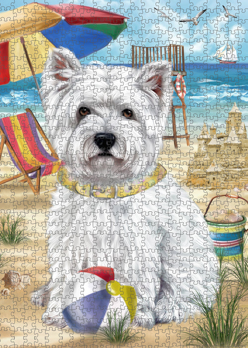 Pet Friendly Beach West Highland Terrier Dog Portrait Jigsaw Puzzle for Adults Animal Interlocking Puzzle Game Unique Gift for Dog Lover's with Metal Tin Box PZL470