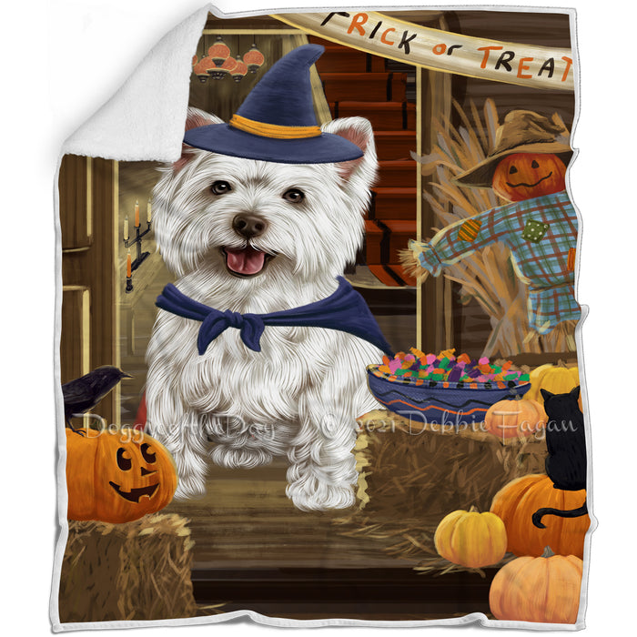 Enter at Own Risk Trick or Treat Halloween West Highland Terrier Dog Blanket BLNKT97347
