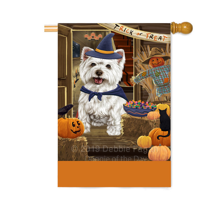 Personalized Enter at Own Risk Trick or Treat Halloween West Highland Terrier Dog Custom House Flag FLG-DOTD-A59822