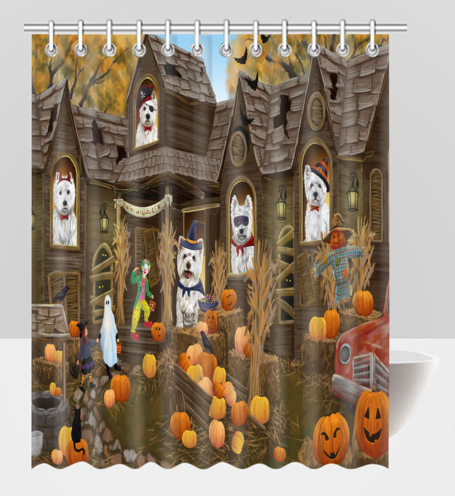 Haunted House Halloween Trick or Treat West Highland Terrier Dogs Shower Curtain