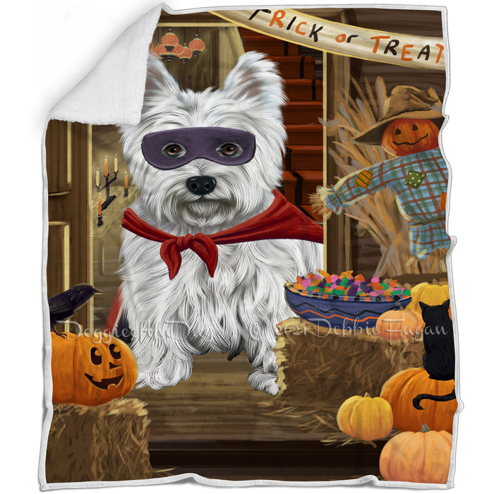 Enter at Own Risk Trick or Treat Halloween West Highland Terrier Dog Blanket BLNKT97356