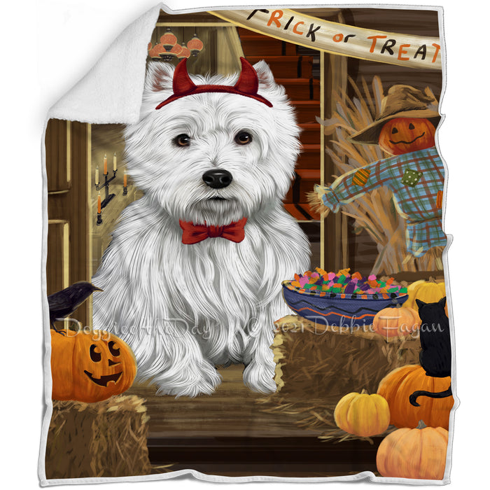 Enter at Own Risk Trick or Treat Halloween West Highland Terrier Dog Blanket BLNKT97374
