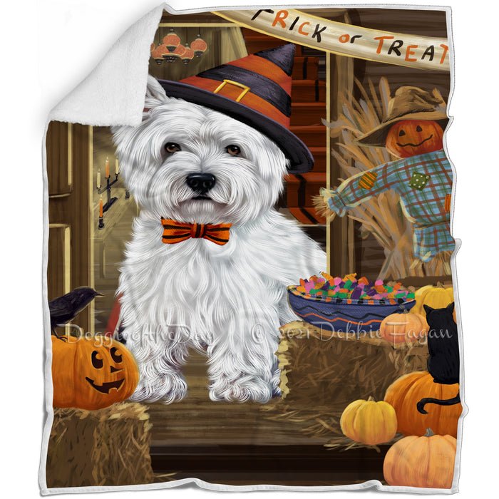 Enter at Own Risk Trick or Treat Halloween West Highland Terrier Dog Blanket BLNKT97383