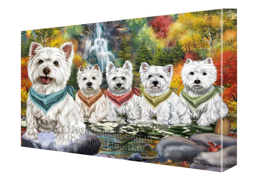 Scenic Waterfall West Highland Terrier Dogs Canvas Wall Art - Premium Quality Ready to Hang Room Decor Wall Art Canvas - Unique Animal Printed Digital Painting for Decoration