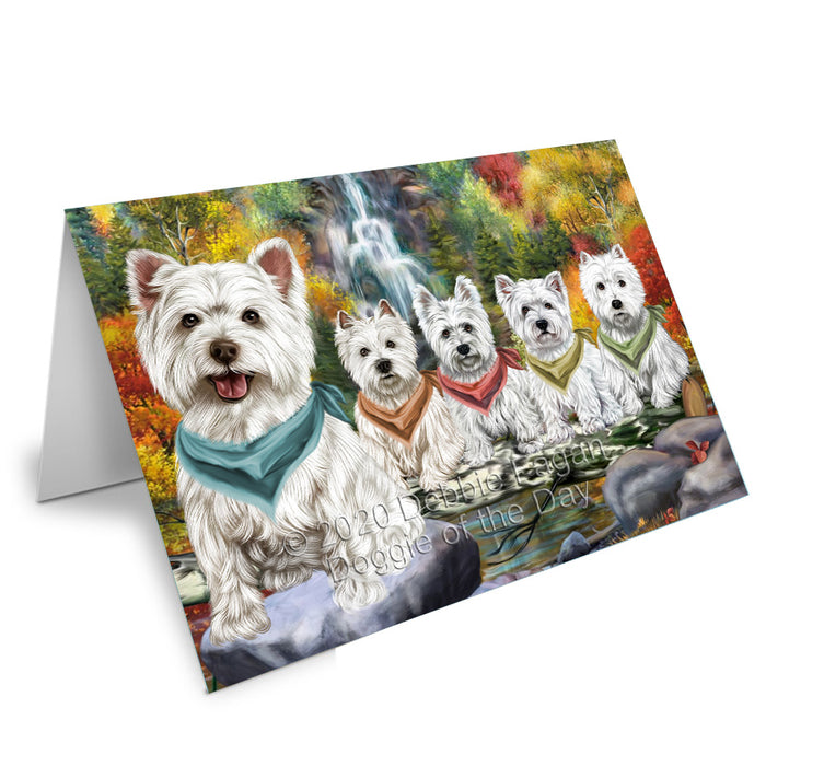 Scenic Waterfall West Highland Terrier Dogs Handmade Artwork Assorted Pets Greeting Cards and Note Cards with Envelopes for All Occasions and Holiday Seasons