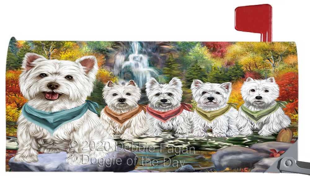 Scenic Waterfall West Highland Terrier Dogs Magnetic Mailbox Cover Both Sides Pet Theme Printed Decorative Letter Box Wrap Case Postbox Thick Magnetic Vinyl Material