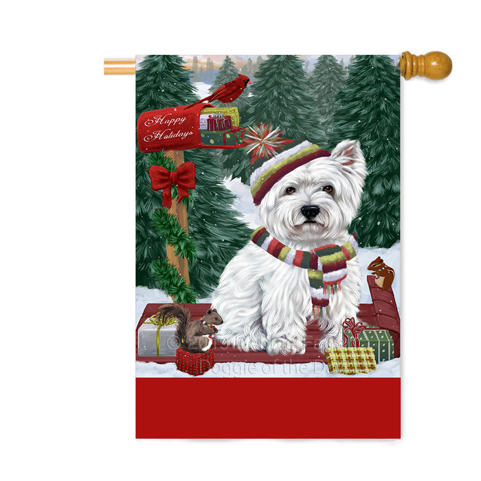 Personalized Merry Christmas Woodland Sled West Highland Terrier Dog Custom House Flag FLG-DOTD-A61780