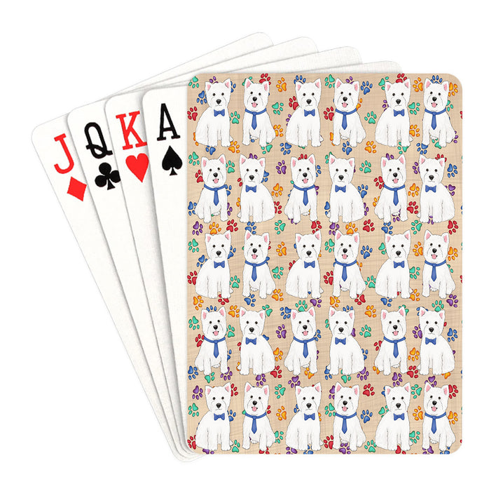 Rainbow Paw Print West Highland Terrier Dogs Blue Playing Card Decks