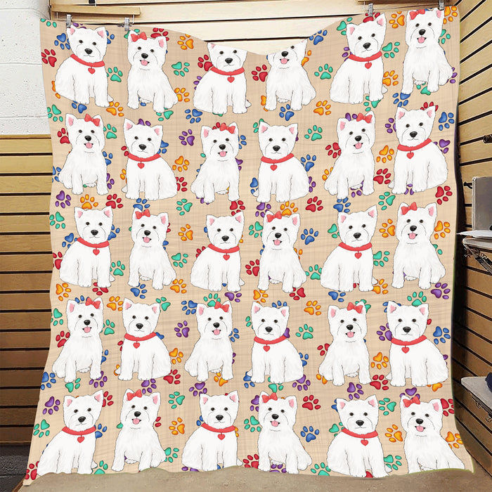 Rainbow Paw Print West Highland Terrier Dogs Red Quilt