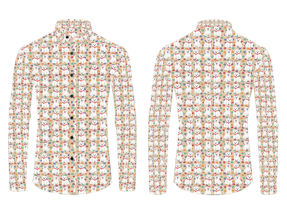 Rainbow Paw Print West Highland Terrier Dogs Red All Over Print Casual Dress Men's Shirt