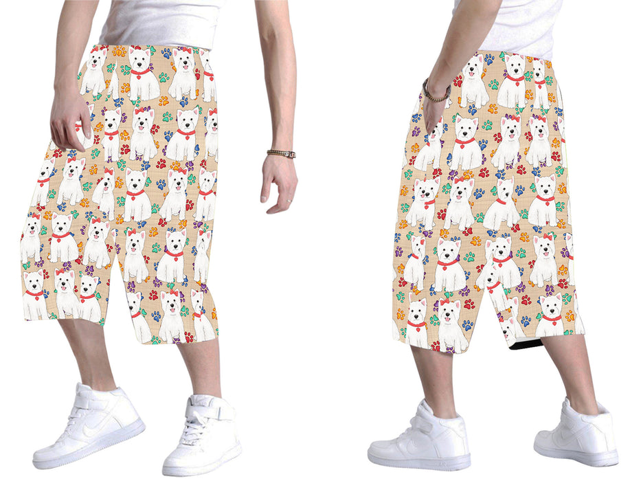 Rainbow Paw Print West Highland Terrier Dogs Red All Over Print Men's Baggy Shorts
