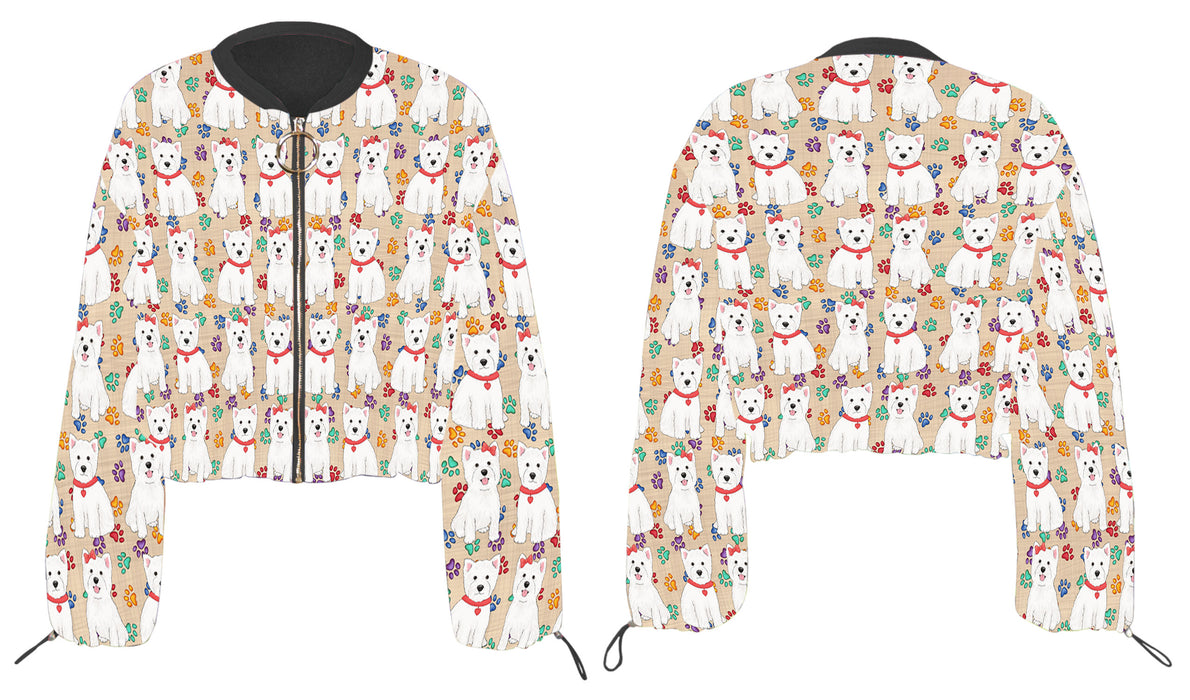 Rainbow Paw Print West Highland Terrier Dogs Cropped Chiffon Women's Jacket WH50634