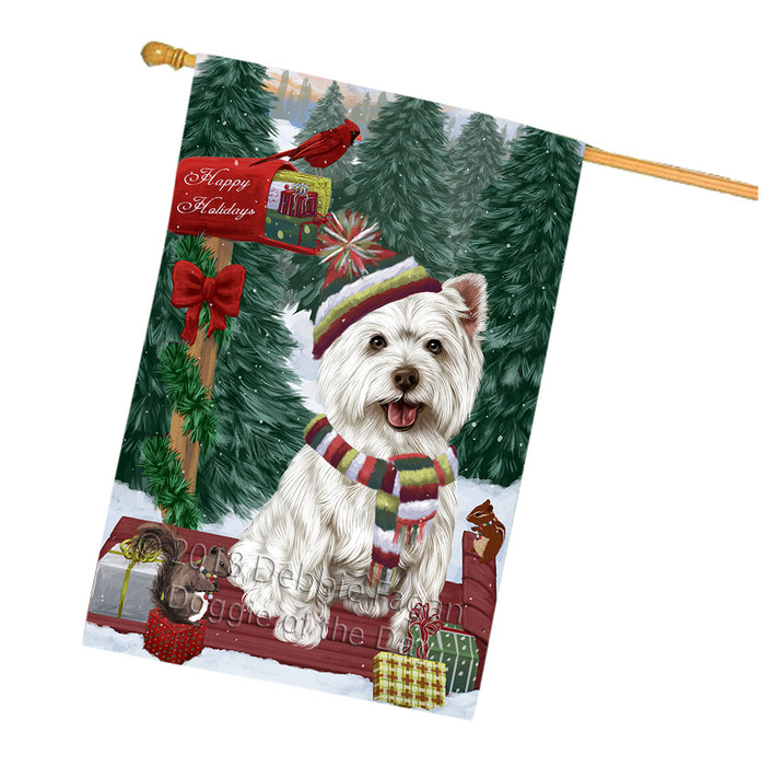 Merry Christmas Woodland Sled West Highland Terrier Dog House Flag FLG55496