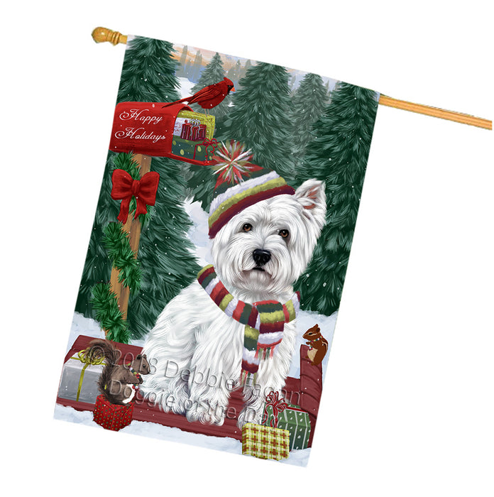 Merry Christmas Woodland Sled West Highland Terrier Dog House Flag FLG55497