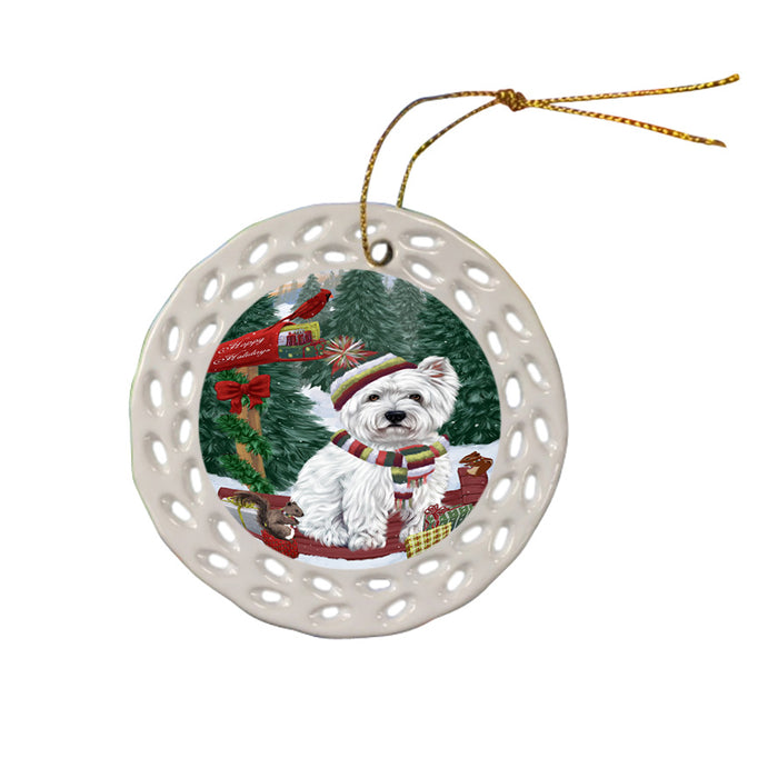 Merry Christmas Woodland Sled West Highland Terrier Dog Ceramic Doily Ornament DPOR55424