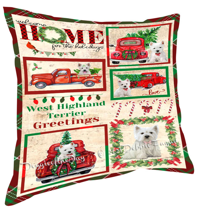 Welcome Home for Christmas Holidays West Highland Terrier Dogs Pillow with Top Quality High-Resolution Images - Ultra Soft Pet Pillows for Sleeping - Reversible & Comfort - Ideal Gift for Dog Lover - Cushion for Sofa Couch Bed - 100% Polyester