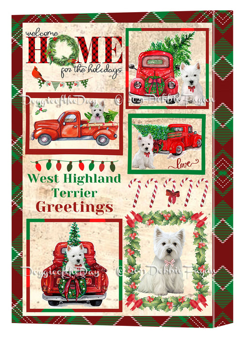 Welcome Home for Christmas Holidays West Highland Terrier Dogs Canvas Wall Art Decor - Premium Quality Canvas Wall Art for Living Room Bedroom Home Office Decor Ready to Hang CVS150020