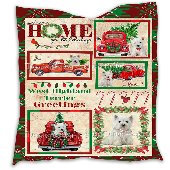 Welcome Home for Christmas Holidays West Highland Terrier Dogs Quilt Bed Coverlet Bedspread - Pets Comforter Unique One-side Animal Printing - Soft Lightweight Durable Washable Polyester Quilt
