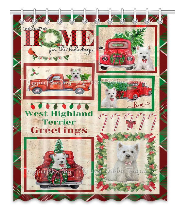 Welcome Home for Christmas Holidays West Highland Terrier Dogs Shower Curtain Bathroom Accessories Decor Bath Tub Screens