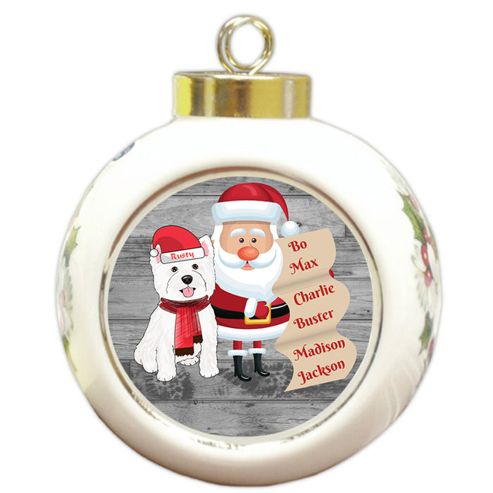 Custom Personalized Santa with West Highland Terrier Dog Christmas Round Ball Ornament