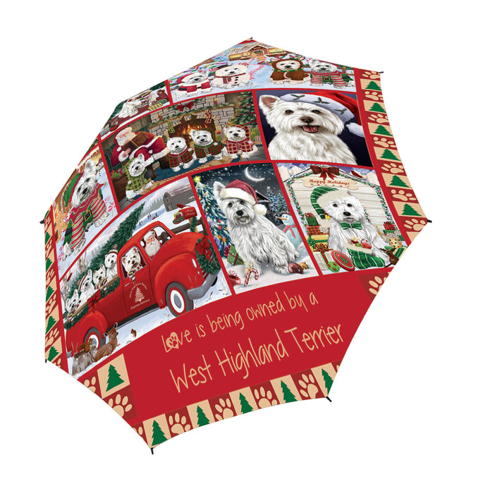 Love is Being Owned Christmas West Highland Terrier Dogs Semi-Automatic Foldable Umbrella