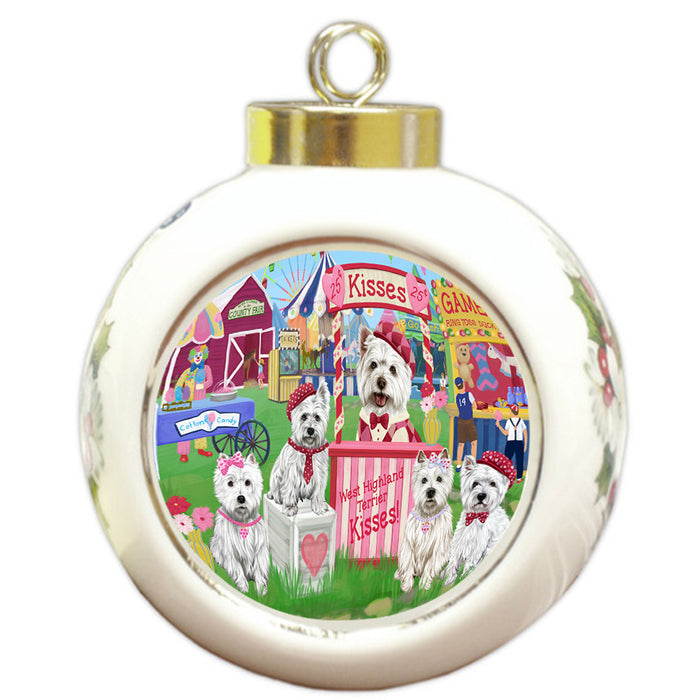 Carnival Kissing Booth West Highland Terriers Dog Round Ball Christmas Ornament RBPOR56405