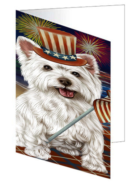 4th of July Independence Day Firework West Highland Terrier Dog Handmade Artwork Assorted Pets Greeting Cards and Note Cards with Envelopes for All Occasions and Holiday Seasons GCD52931