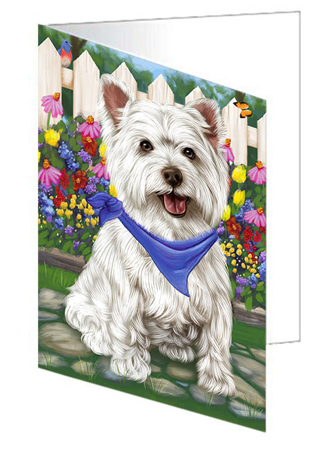 Spring Floral West Highland Terrier Dog Handmade Artwork Assorted Pets Greeting Cards and Note Cards with Envelopes for All Occasions and Holiday Seasons GCD60590