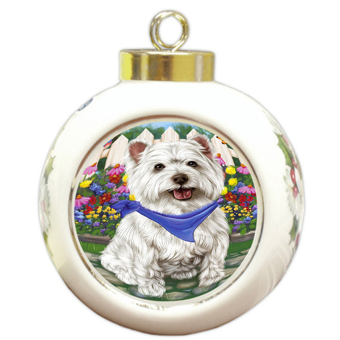 Spring Floral West Highland Terrier Dog Round Ball Christmas Ornament RBPOR52187