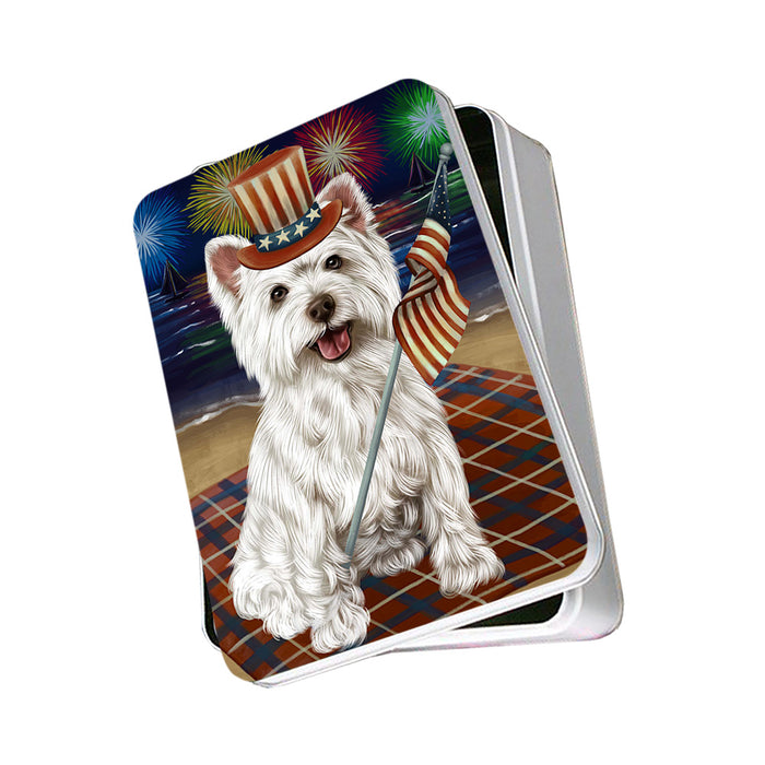 4th of July Independence Day Firework West Highland Terrier Dog Photo Storage Tin PITN49634