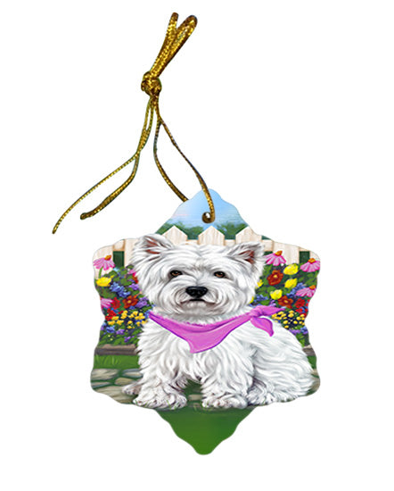 Spring Floral West Highland Terrier Dog Star Porcelain Ornament SPOR52179