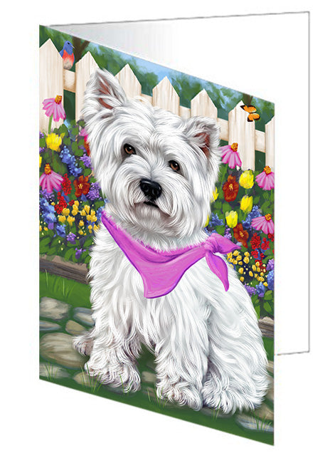 Spring Floral West Highland Terrier Dog Handmade Artwork Assorted Pets Greeting Cards and Note Cards with Envelopes for All Occasions and Holiday Seasons GCD60593