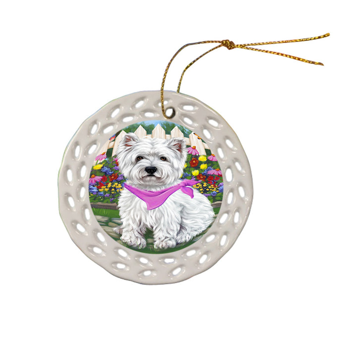 Spring Floral West Highland Terrier Dog Ceramic Doily Ornament DPOR52188