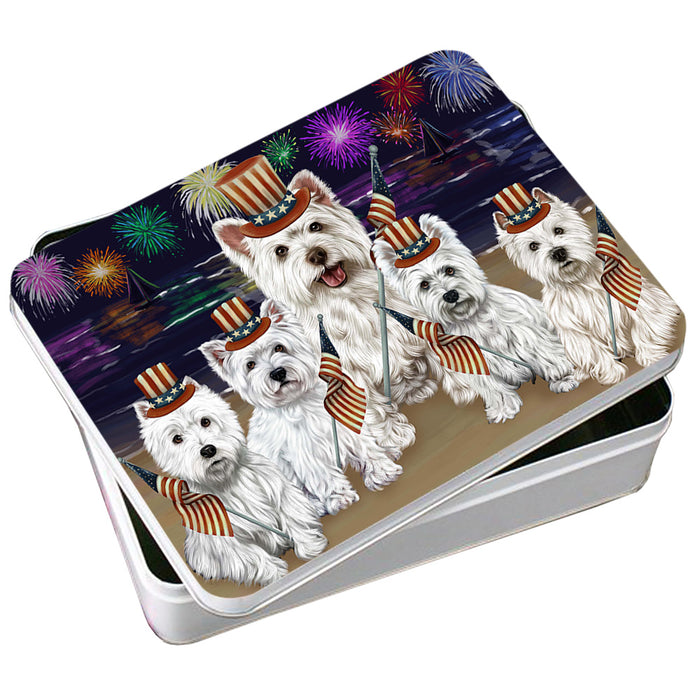 4th of July Independence Day Firework West Highland Terriers Dog Photo Storage Tin PITN49635