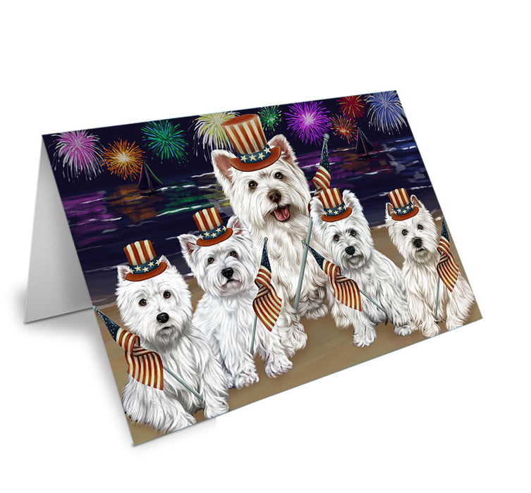 4th of July Independence Day Firework West Highland Terriers Dog Handmade Artwork Assorted Pets Greeting Cards and Note Cards with Envelopes for All Occasions and Holiday Seasons GCD52934